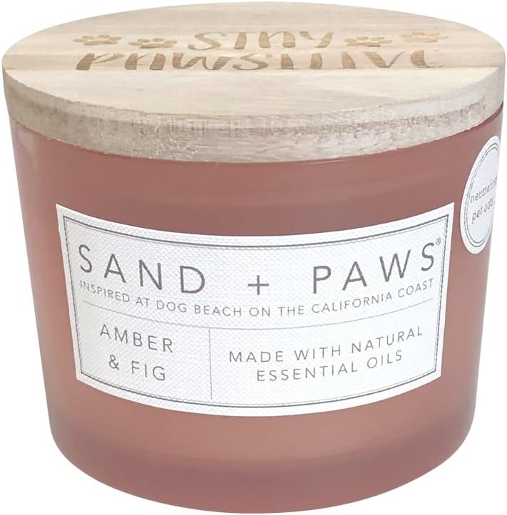 Sand + Paws Scented Candle - Amber & Fig - Additional Scents and Sizes –Luxurious Air Freshening Jar Candles Neutralize pet Odors and Enhance Home décor – 100% Cotton Lead-Free Wicks - 12 oz