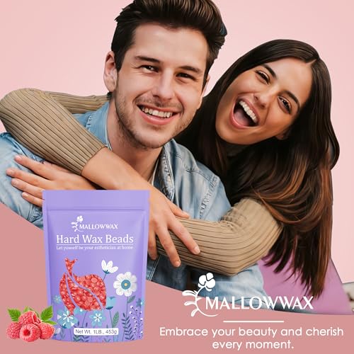 Image of Mallowwax Hard Wax Beads, 1lb Strawberry Red Stripless Wax for Hair Removal, All-purpose Refill Wax Beans for Brazilian Bikini, Face, Eyebrows, Underarms, Chest, Back,Legs, Women and Men