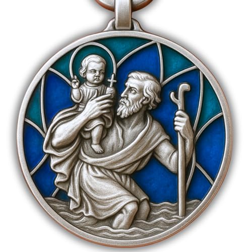 ELBKAISER – Llavero de coche de San Cristóbal – Colgante para conductores – Patrón de automovilistas – cristóbal, Esmalte Azul