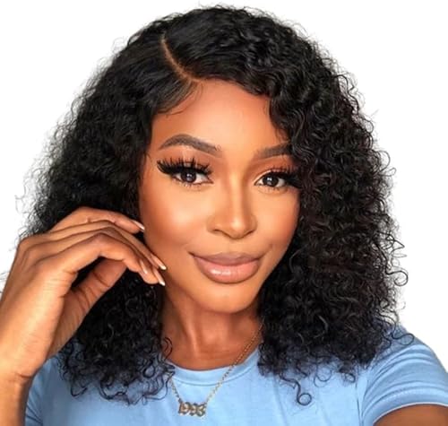 Water Wave Glueless Wig, 4X4 Pre Cut HD Lace, Wear and Go Curly Human Hair Wig, Pre Plucked with Elastic Band and 3D Dome Cap (18inch)
