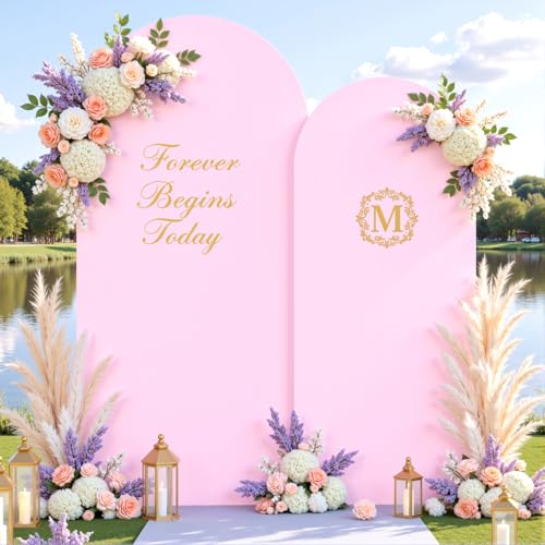 Image of Pale Pink Photo Arch Backdrop Cover Set of 2 for Party Spandex 7.2 and 6ft Arch Covers Stretchy Backdrop Baby Shower Arch Stand Covers for Girls Birthday Wedding Bridal Shower Banquet Background