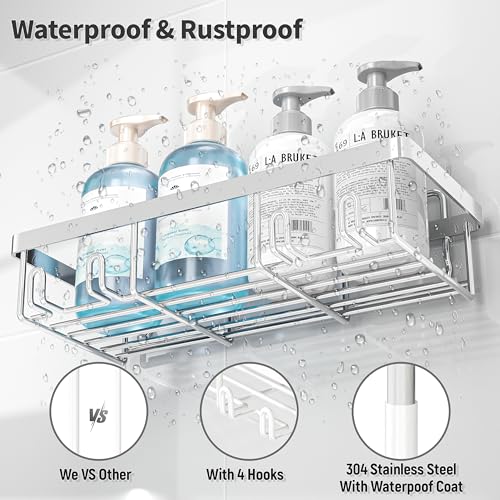 Image of Liuoud 10 Pack Shower Caddy Organizer Rack Shelf for Inside Shower, Self Adhesive Wall Storage Basket Rustproof Stainless Steel Shampoo Holder Bathroom Accessory Decor Set, Silver