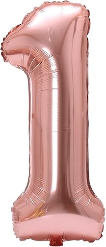 Miniatura 2 de Globo de aluminio grande de 40 pulgadas con número de helio, cumpleaños, boda, fiesta, 0-9 (color oro rosa, 1)