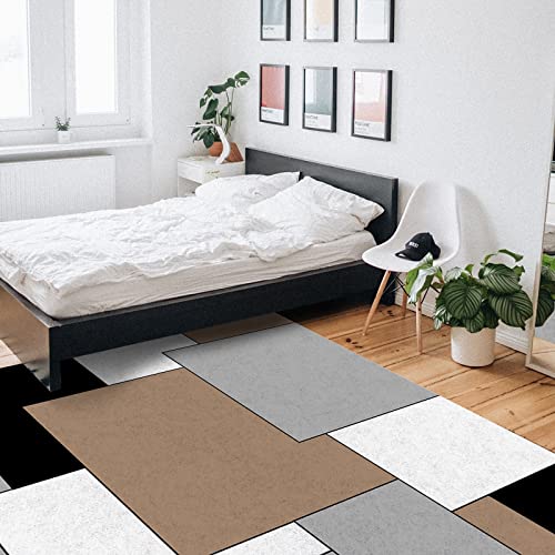 Mid Century Modern Area Rug For Bedroom Living Room- Brown Black Grey White Geometric Abstract Art Contemporary Floor Carpet Comfy Runner Rug Nursery Playmats Home Decor Mat, #TOP5