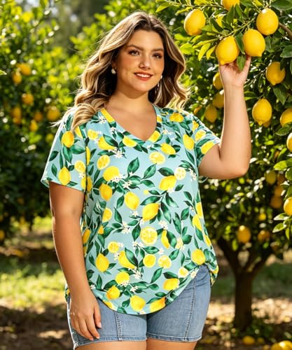 Image of RITERA Women Plus Size Tops Tie Dye V Neck Shirt Floral Camo Summer Short Sleeve Tunic Oversized Ladies Blouse XL-5XL