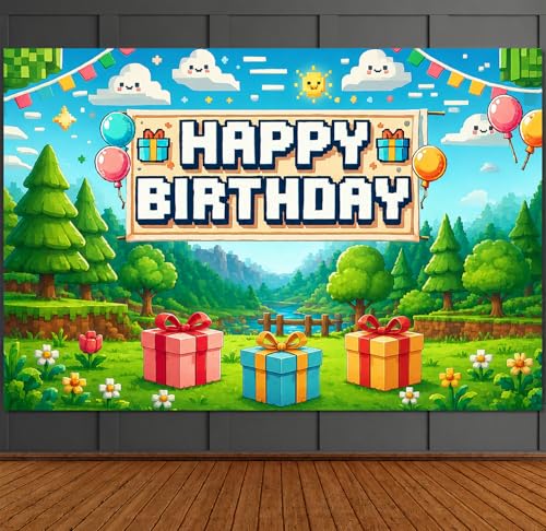 Image of Happy Birthday Banner Boy 5x3ft Birthday Sign Village Gaming Birthday Party Decorations Videogame Themed Banner Video Game Decorations Video Game Happy Birthday Backdrop for Boys