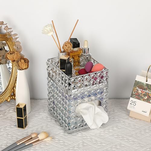 Housse de boîte à mouchoirs en cristal argenté avec support décoratif de table - 7