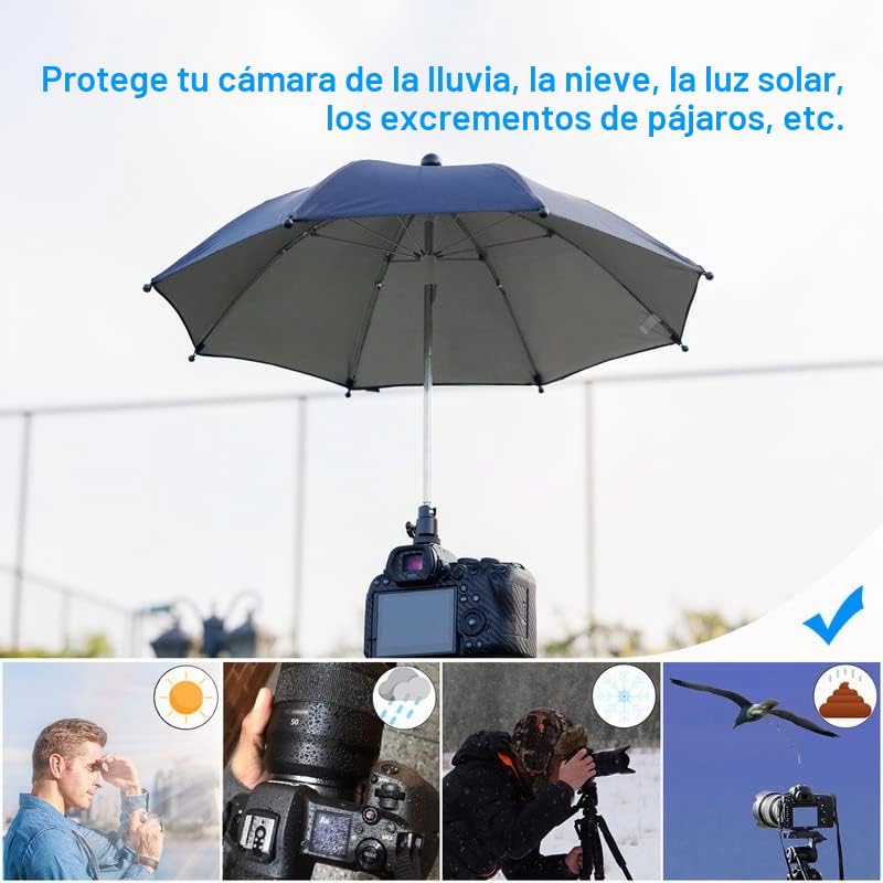 JJC Camera Hot Shoe Umbrella, Parasol Cubierta de Lluvia Paraguas Portátil Resistente a la Intemperie Protege la Cámara de la Lluvia Nieve Luz del Sol (Dia. 19.7''/ 50cm)