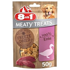 8in1 Meaty Treats, gefriergetrocknete Hunde Leckerlis aus Ente, 100% Fleisch, getreidefrei und ohne Zucker, 50 g Beutel