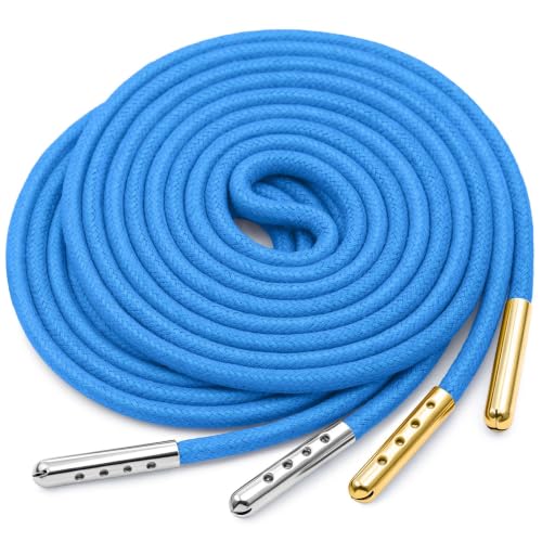 YJRVFINE 1/7" Thick 47" Sky Blue Round Waxed Shoelaces with Metal Tips