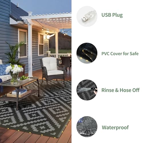 Image of GENIMO Outdoor Rug, Waterproof Plastic Rugs for Patio, 6'x9' LED Dark Grey