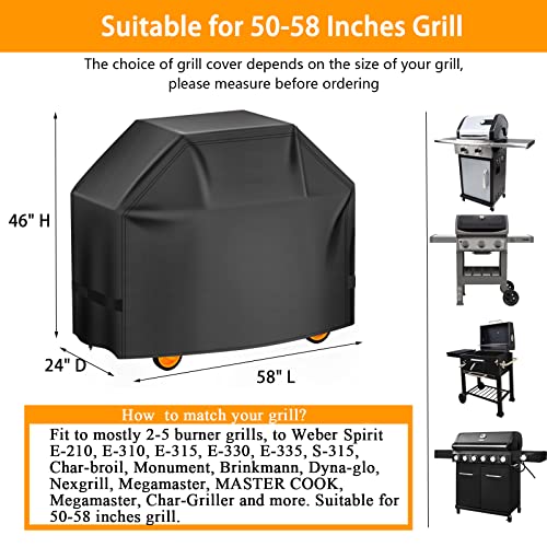 Grill Cover, 58inch BBQ Gas Grill Cover, Waterproof,Anti-UV Material with Elastic Velcro Straps & Adjustable Hem Rope for Weber Char-Broil Monument, Brinkmann Dyna-glo Nexgrill Megamaster MASTERCOOK - Thumbnail 2