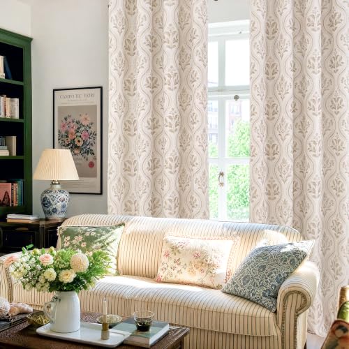  Linen Curtains with Floral for Living Room, 2 Panels - image 2