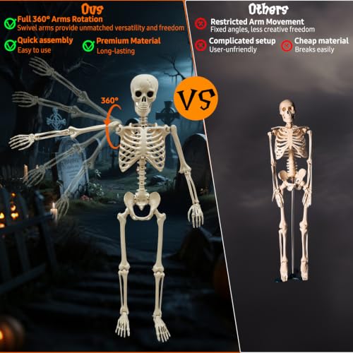 Image of breesky Life Size Skeleton for Halloween: 4.43ft Realistic Human Anatomy Full Body Skeleton Model with Posable Movable Joints - Skeletons for Outdoor Yard Haunted House Atmosphere Decoration (1PC)