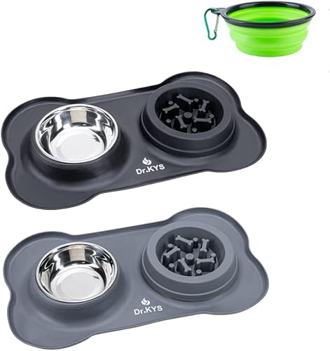 Juego de cuencos 4 en 1 para perros de alimentación lenta con inserto de alimentador lento, 2 cuencos de acero inoxidable para perros, tapete de