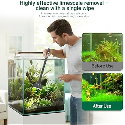 boxtech Aquarium Algae Scraper with Dual Head Design - 2 in 1 Stainless Steel Blade & Soft Brush for Small Fish Tanks, Easy Blade Replacement, Safe Glass Cleaner Tool for Aquarium Maintenance