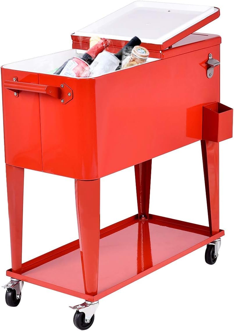 GOPLUS Carrito Nevera 76L, Nevera Portátil con Ruedas para Bebidas y Hielo, Bar Móvil con Sacacorchos y Estantes para Jardín Terraza Picnic Fiesta Exterior