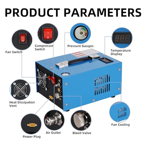 Image of PCP Air Compressor, 4500 Psi /30 MPa Scuba Tank Compressor, 12V DC /120V AC Power Supply, Built-in Power Converter, Suitable for PCP Air Rifles, Paintball, High-Pressure Tank Compressors