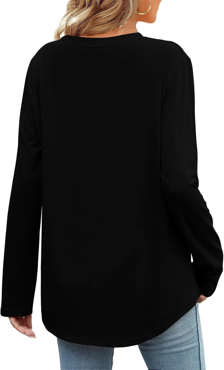 Elesomo Womens Shirts Casual Crew Neck Short/Long Sleeve Tunic Tops Tees - Image 2