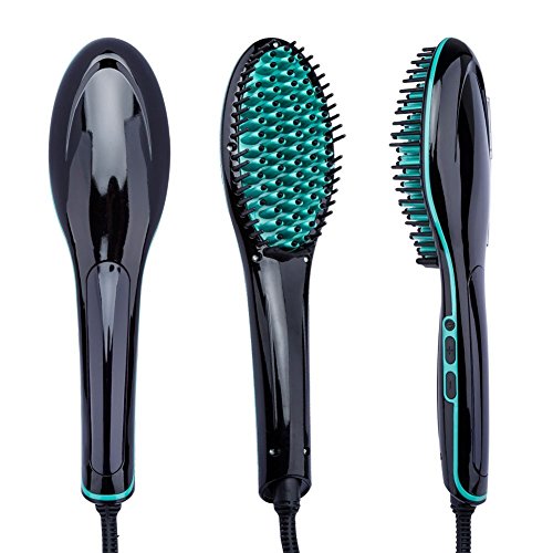 Hair Straightening Brush Ceramic, PTC Fast Heating Anti-Scald Electric Hair Straightener Brush Iron, Adjustable Temperatures Silky Straight Hair Comb