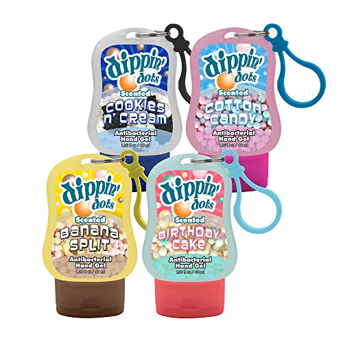 Just For Laughs Dippin' Dots Scented Hand Sanitizer, 1.35 fl oz (4-pack) Banana Split, Cookies N Cream, Cotton Candy, Birthday Cake