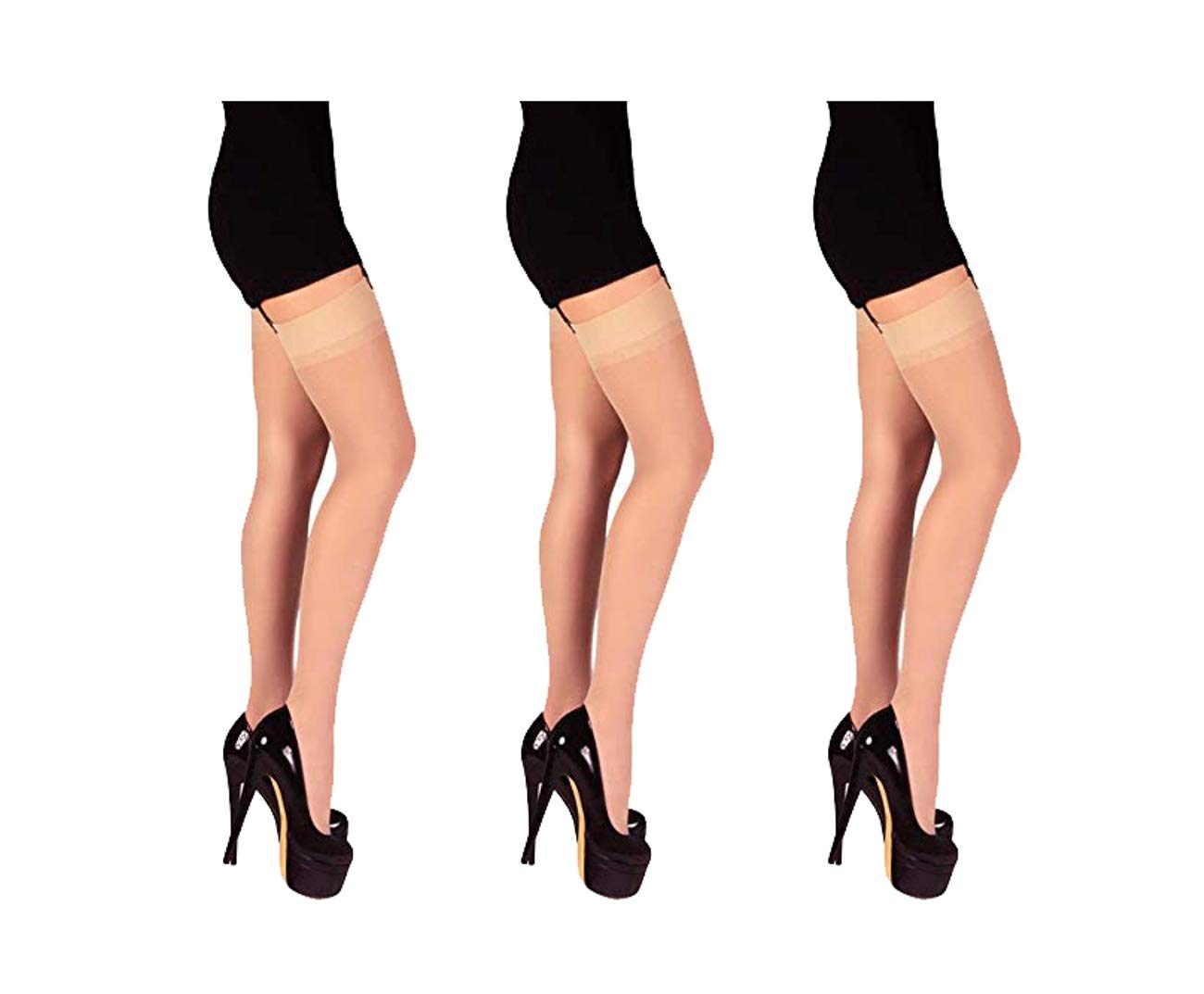 infispace Women's Full Coverage Thigh-Highs Long Nylon Skin Stockings Socks (Pack of 3)-picture-56