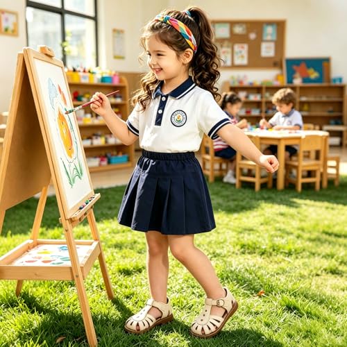 Image of Toddler Girl Sandals with Flower, Breathable Leather kids Closed Toe Sandals, Soft Rubber Non-Slip Summer Shoes for Little Girls 2-7 Years