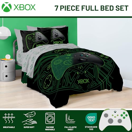 Image of Jay Franco Kids Comforter Set Includes Sheets and Pillow Covers - Soft and Cozy Bed Set for Stylish Room Decor, Official Licensed Product, White - Xbox, 7 Piece Full