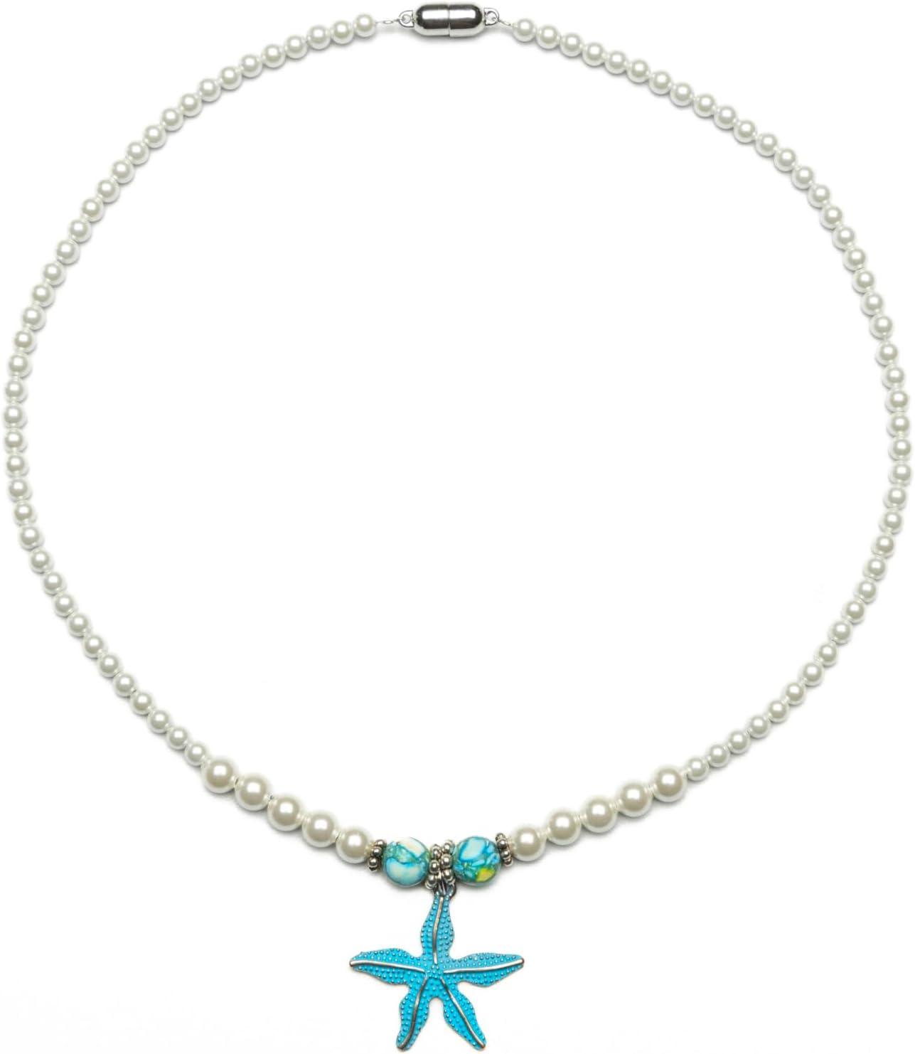 Magnetic Therapy Necklace, Unisex Hematite Necklace- Blue Starfish and White Magnetic Hematite Wellness Jewelry Targeting Pressure Points for Health and Style - Size 18"
