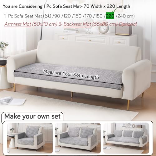 Image of HOKIPO Velvety Quilted Anti-Slip Sofa Cover Mats for L-Shape & 1 /2 / 3 Seater Sofa |DIY Sofa Cover Set, 'Softline Quilted Series' 70(W) x 220(L) cm | Arctic Grey (AR-6319-DGRY)