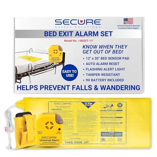 Secure 14BSET-1Y Bed Exit Alarm Set for Fall and Wandering Prevention - 80 dB Patient Monitor with 12" x 30" Antimicrobial Bed Sensor Pad - Nurse Caregiver Safety Aid for Elderly, Disabled