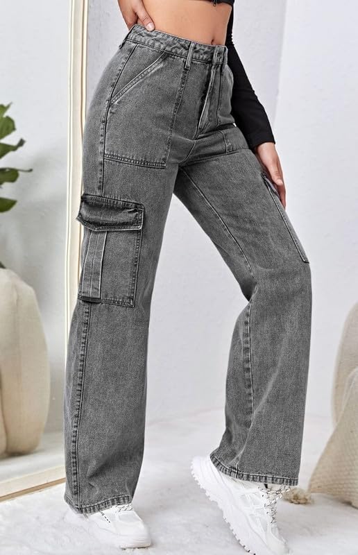 Image of Amazon Brand - INKAST Women Multi-Pocket Denim Cargo Pants Casual Fit Stylish Trousers