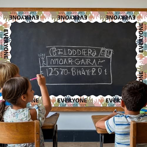 Image of BeYumi Boho Diversity Border Trim - 65ft Back to School Everyone is Welcome Here Rolled Border Trim Multicultural Equality Inclusive Bulletin Board Classroom Chalkboard Kindergarten Elementary Decor
