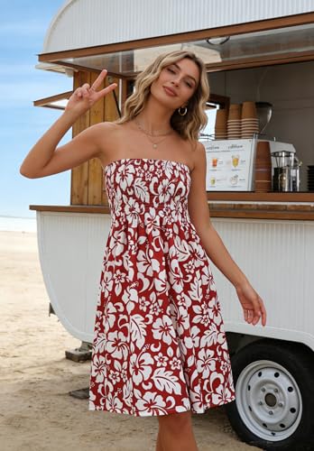 Image of Zyyfly Strapless Dress for Women Summer Beach Boho Smocked Tube Top Dress