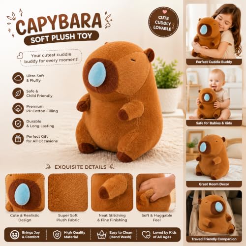 Image of ADORA Capybara Soft Toy Plush - 30cm | Super Soft & Cuddly Stuffed Animal Toy | Cute Kawaii Capybara Plushie for Kids & Adults | Gift for Girls, Boys & Animal Lovers (Brown)