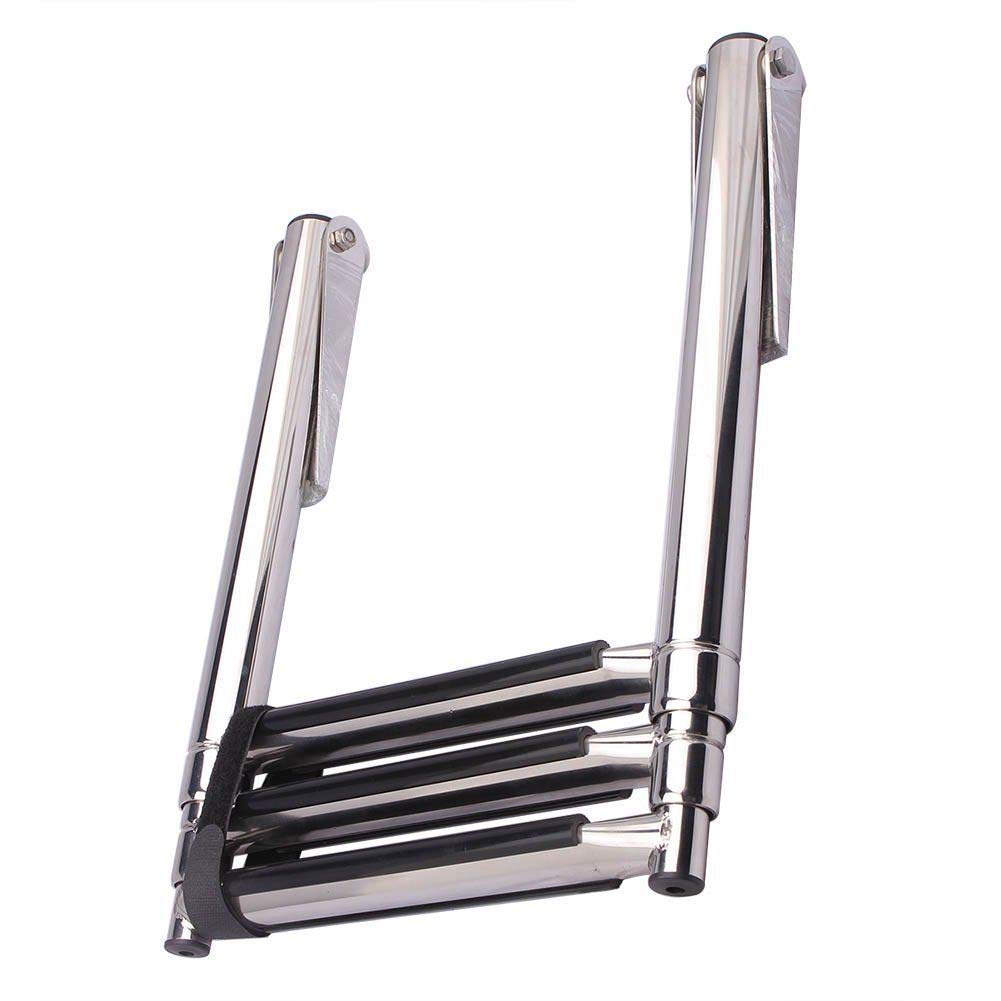 3 Step Boat Ladder, 304 Stainless Steel Telescoping Folding Pontoon Boat Ladder Dock Swim Ladder for Marine Boat Yacht