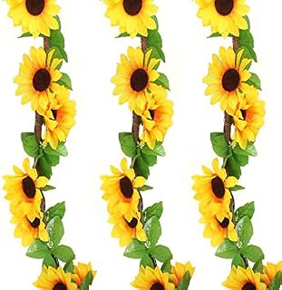 N /A JINXM3 Pcs Artificial Sunflower Vine 8.5 FT, Artificial Silk Flower Garland Wreath Hanging Garland with Green Leaves Fake Hanging Plants Decoration
