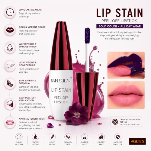 Image of AGE18'S Lip Stain Peel Off Lipstick, Waterproof Transfer Proof Kiss Proof Matte Tint, Long Lasting Smudge Resistant Liquid Lip Color, Lightweight Hydrating Daily Wear for Women Lasts All Day 8ml (Shade#05)
