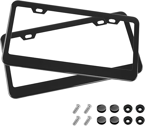 XINLIYA Marco para placa de automóvil, 2 cubiertas de acero inoxidable mate negro mate, duradero, a prueba de óxido, universal para automóviles,