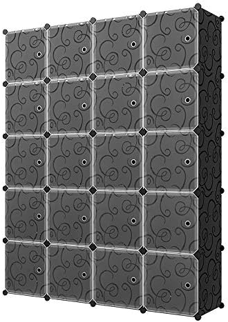 KOUSIPortable Storage Cube Cube Organizer Cube Storage Shelves Cube Shelf Room Organizer Clothes Storage Cubby Shelving Bookshelf Toy Organizer Cabinet (Black, 20 Cubes)