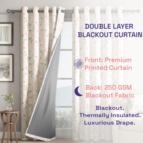 Image of Wakefit Printed Blackout Door Curtains 7 Feet | Set of 1 | Upto 99% Room Darkening | Double Layered Fabric | Thermal Insulated & Noise Reducing Curtains for Living Room & Home Decor | Botanic Beige