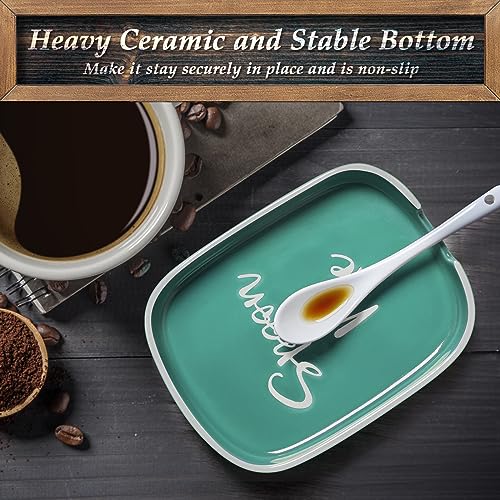 Image of Turquoise Spoon Rest for Stove Top, DAYYET Teal Ceramic Large Spoon Holder, Spoon Rest for Kitchen Counter, Heat-Resistant Cooking Utensil Rest, Teal Kitchen Decor and Accessories