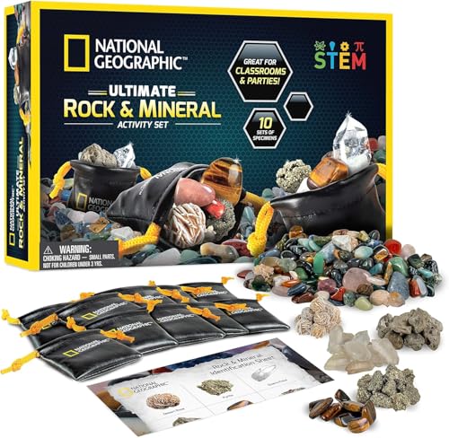 National Geographic Kids Rock Collection – 1.25 lb. Assorted Rocks, Minerals & Gemstones Plus 50 Cool Rocks & Minerals to Share, STEM Earth Science...