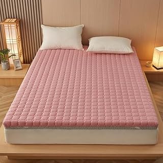 Cubrecolchón de espuma viscoelástica de alta densidad antideslizante tamaño Queen, protector de microfibra suave transpirable con funda extraíble, color rosa, 150 x 190 cm