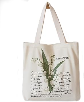 Floral Canvas Tote Bag Botanical Shopping Bag Aesthetic Flower Tote Bag Canvas Grocery Bag for Women Girl Trendy School Tote