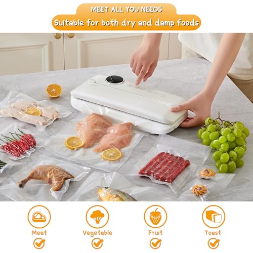 Vacuum Sealer Machine, Updated 2025 Commercial Food Sealer, 6-in-1 Food Sealer with Digital Timer, Built-in Cutter,20 Vacuum Seal Bags for Food 