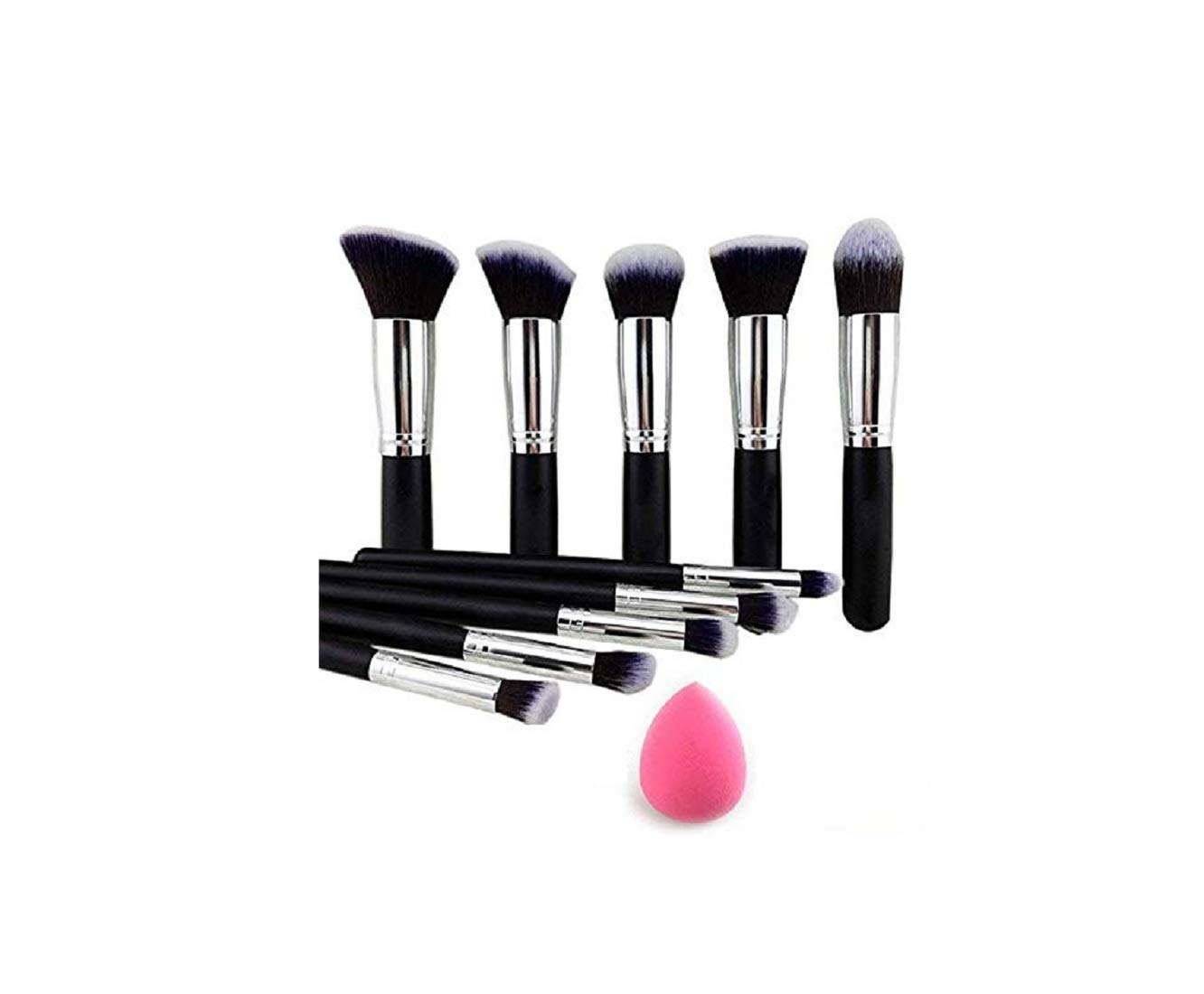 Angelie 10 Pieces Black Makeup Brushes Set Tool Pro Foundation Eyeliner Eyeshadow with Sponge Puff-image-10
