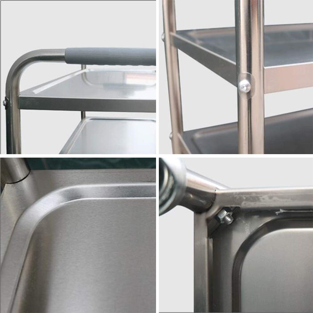 Carrelli Portavivande Multifunzione, Carrelli per Ristoranti E Magazzini, con Maniglia in Acciaio A 3 Strati, Multifunzione, Facili da Pulire, 3 Dimensioni, Cuc,Silver-85X45X92Cm