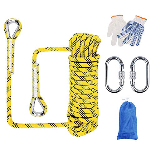 Huatuo 10mm de diámetro Uso Mutil Cuerda para el hogar Cuerdas de Escalada Profesionales Cuerda Rappel Rappel Cuerda de Escape Cuerda de Alta Resistencia con mosquetones (10M, Amarillo)