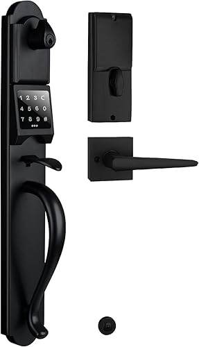 Juego de manijas de puerta delantera con teclado, cerradura de puerta exterior con contraseña de alta resistencia con cerrojo, cerradura electrónica